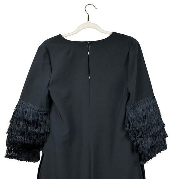 Milly Nicole Black Fringe Sleeve Elegant Party Evening Midi Shift Tunic Size 6 - Picture 11 of 14